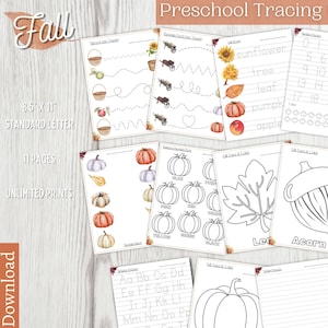 Fall Tracing Worksheets for Preschool and Toddler Curriculum | PRINTABLE Activities Bundle