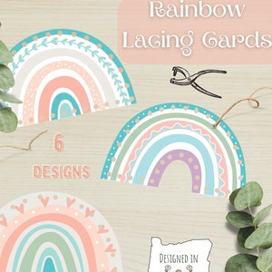 Boho Rainbow Lacing Cards Printable Montessori | Preschool Fine Motor Skills Activity