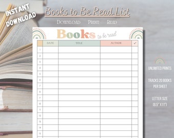 Books to be Read List TBR Printable Tracker | Editable Boho Reading Planner Checklist for Kids and Adults