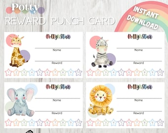 Potty Tracker Punch Cards Printable | Potty Training Tools for Kids and Toddlers | Cute Animal