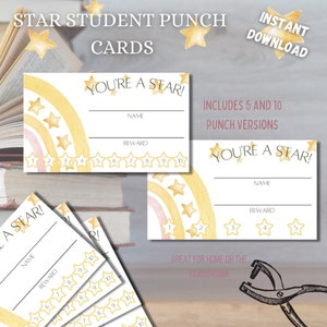 スター学生パンチカード | 印刷可能な 5 パンチおよび 10 パンチの報酬カード