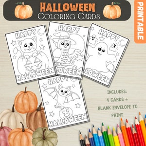 Cartões de Halloween para colorir para crianças | Cartão para colorir para imprimir Atividade de feliz Halloween