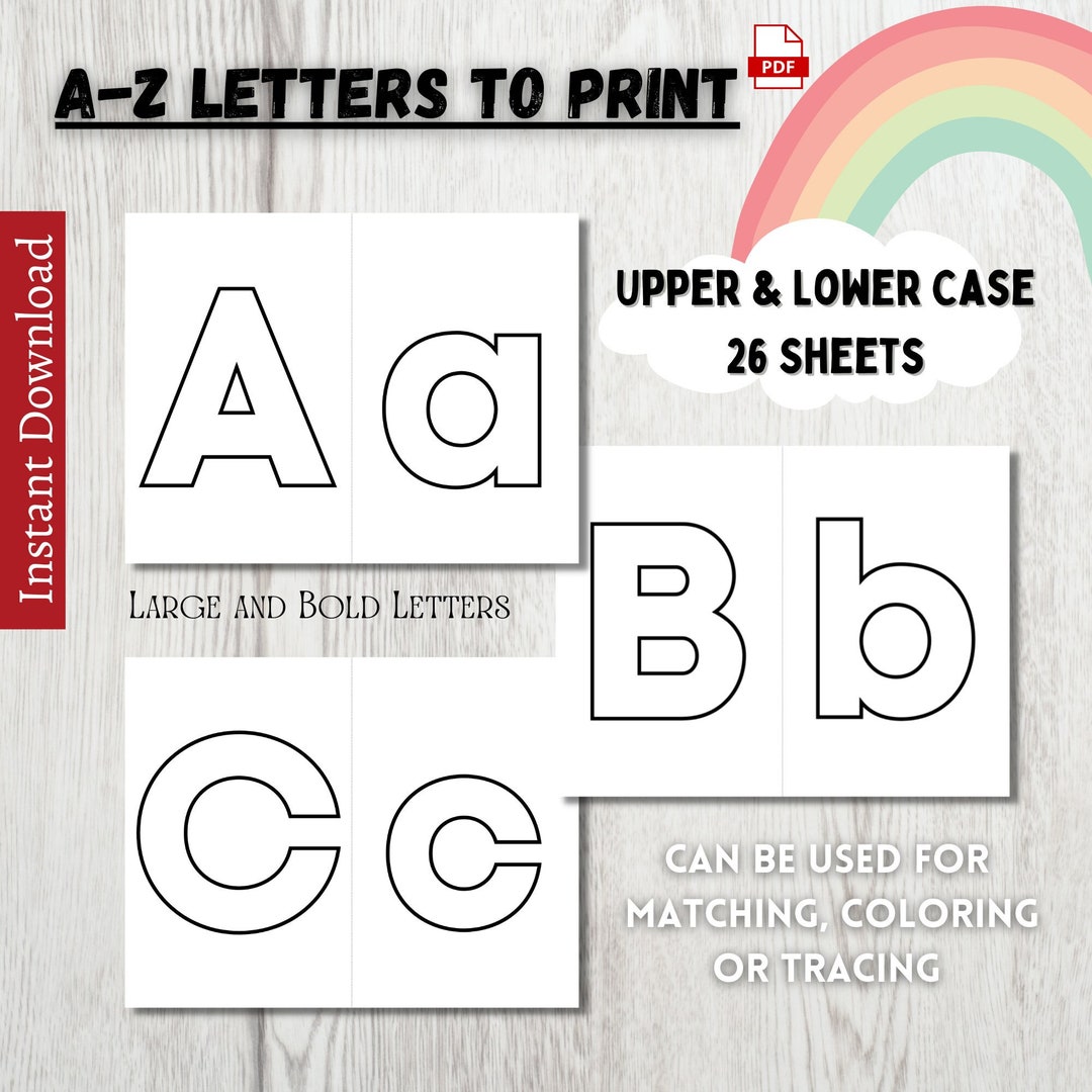 Printable Letters to Color Upper and Lower-case Letters to Trace Large Simple Alphabet Practice Sheets Letter Matching for Kids - Etsy