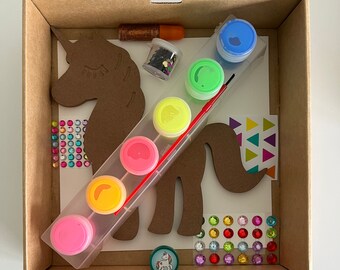 Unicorn paint decorating activity. ready to paint, wood, craft kits for kids, paint party, paint set.