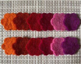 Red and Pink tones 100% wool felt flowers. 12 pack. 4cm
