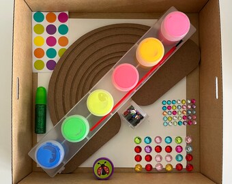 Rainbow painting decorating activity kit, ready to paint, wood, craft kits for kids, paint party, paint set,
