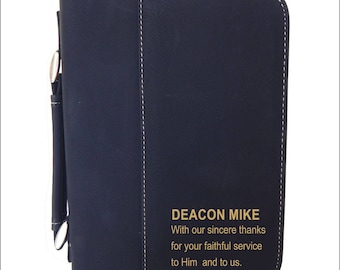 Deacon Ordination Gift - Personalized Bible Cover with Zipper and Handle  -  Engraved Cases - Leather Covers -  BCL006