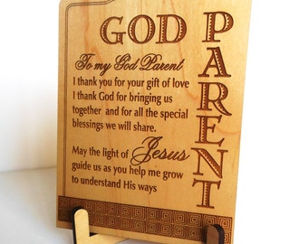 God Parents Gift for Baptism - Godparent Christmas Gifts -  Godparents Plaque from Godson - Goddaughter, PGM006