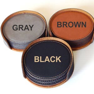 Personalized Leather Coasters with Holder Black Coaster Set of 6 Engraved, CAS005 image 3