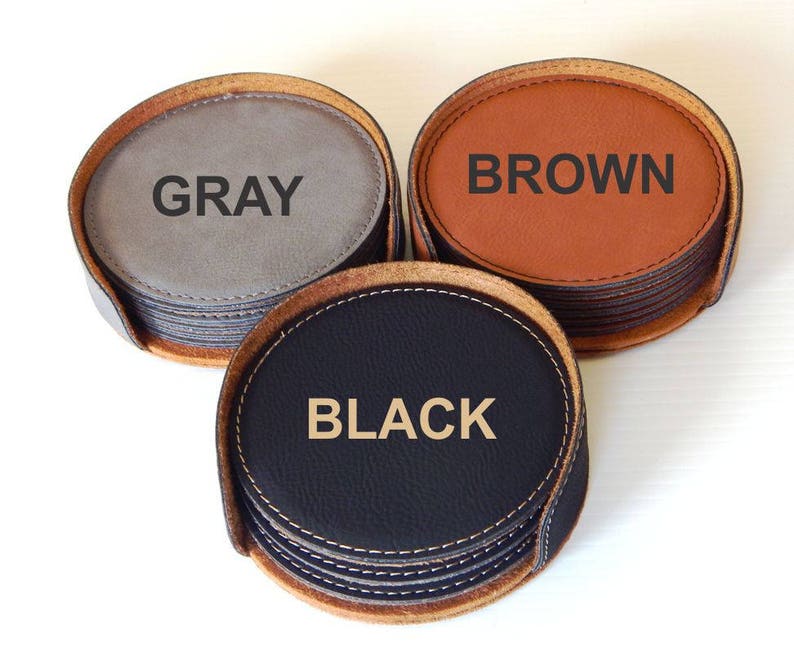 Personalized Leather Coasters with Holder Black Coaster Set of 6 Engraved, CAS005 image 3