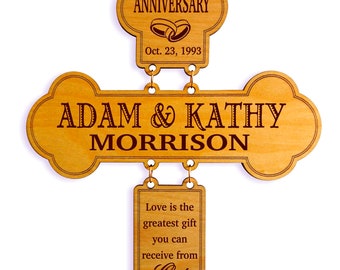 20th Wedding Anniversary Gift for Couple - Personalized Couples Gifts - 20 Years of Marriage Cross, GDA05