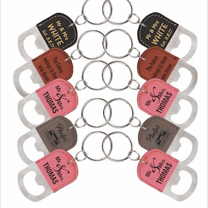 Bulk Discount Wedding Party Gifts | Engraved Bottle Opener Key chains Gifts for Guests | Personalized Bridal Shower Favors Custom Leather