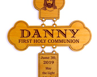 First Holy Communion Gift Boy - Confirmation Gifts - Personalized Cross for Goddaughter - Godchild Gift, GDH2