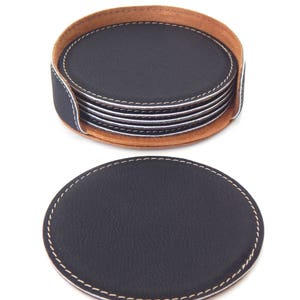 Personalized Leather Coasters with Holder Black Coaster Set of 6 Engraved, CAS005 image 7