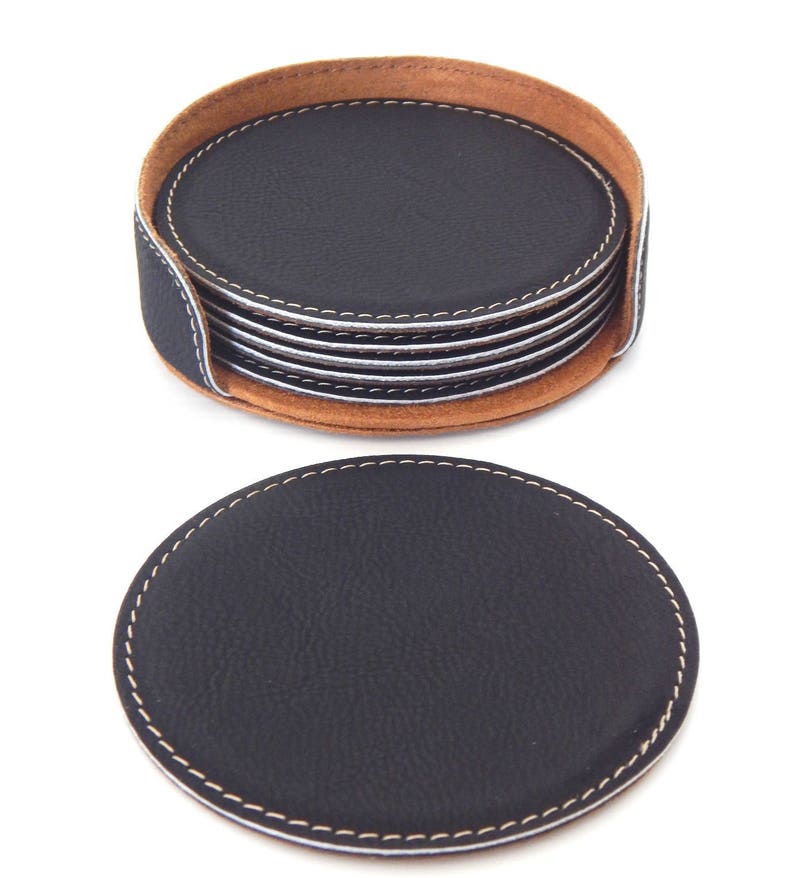 Personalized Leather Coasters with Holder Black Coaster Set of 6 Engraved, CAS005 image 7