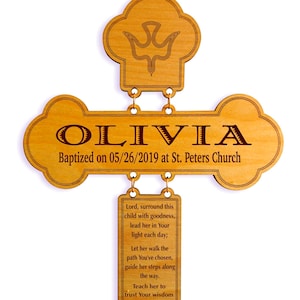 Engraved Wood Cross Gift for Baptism | Personalized First Communion Gift for Boy | Custom Confirmation Gifts for Boy Baby Baptism Gift, GDB2