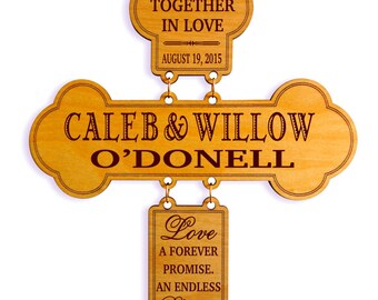 Personalized Wood Cross Wedding Gift for Couple | 20th Anniversary  Gifts for Mr and Mrs | Custom Engraved Bride and Groom Gift, GDW01