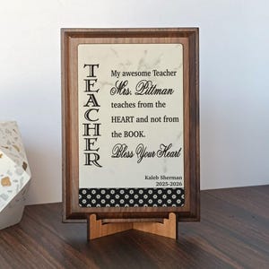 Personalized Wood Plaque: Engraved Teacher Appreciation Gift, PLT010