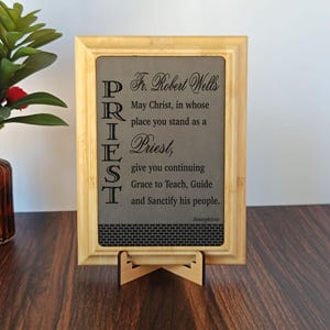 Personalized Plaque Ordination Gift for Priest | Catholic Birthday Gifts | Priesthood Anniversary Award Engraved Wood Christmas Gift PLP056