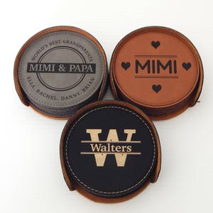 Personalized Leather Coasters with Holder Black Coaster Set of 6 Engraved, CAS005 image 9