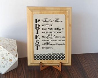 Personalized  Anniversary Gift for Priest | Priesthood Ordination Plaque | Catholic Christmas Wood Sign | Custom Religious Gifts, PLP059