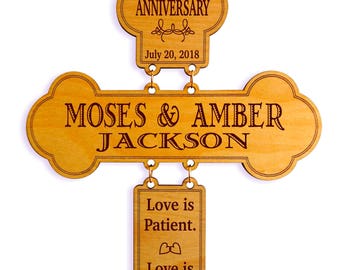 Engraved Wood Cross 50th Anniversary Gifts for Couple | Personalized Wedding Gifts for Parents 40th Anniversary Custom Grandparents , GDA2