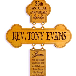 Engraved Wood Cross Gift for Pastor | 25th Pastoral Anniversary Gifts | 20th Ordination Custom Gift | Personalized Religious Gifts GDPA01