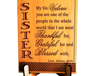 Gift for Sister from Brother - Gifts for Christmas - Personalized Birthday Plaque, PLS010