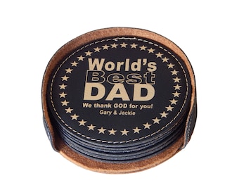 Personalized Leather Coasters Gift for Dad - Birthday Gifts - Father's Day Gift from Kids - Daughter, CAS015