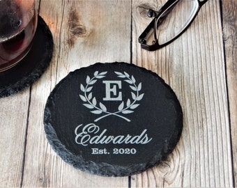 Engraved Slate Coaster - Anniversary Coasters Custom Gift for Couple - Personalized Gifts