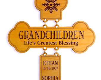 Engraved Wood Cross for Grandma: Grandparent Family Tree Gift, GDMA8