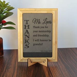 Custom Engraved Leather Wood Plaque: Mentor Teacher Gift Sign, PLT022