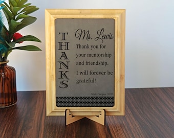 Custom Mentor Teacher Plaque; Engraved Leather Wood Gift, PLT022