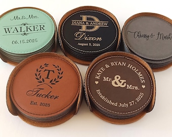 Wedding Gifts for Couple - Gift for New Couple Personalized - Gift for Bride and Groom - Anniversary Gift Leather Coasters CHRISTMAS CAS027