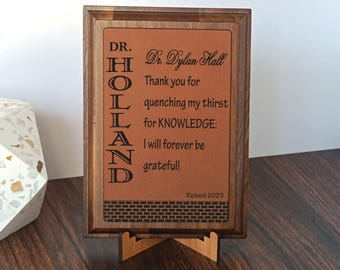 Engraved Professor Gift: Personalized Tutor Leather Plaque, PLT001