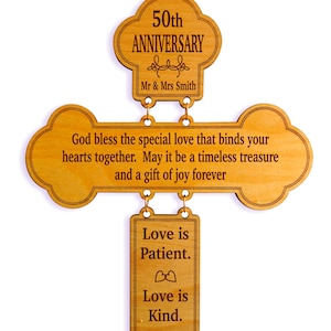 Regalo de 50.º aniversario de bodas con cruz de madera para pareja / Regalos personalizados de 40.º aniversario para padres / Regalos para abuelos GDA04