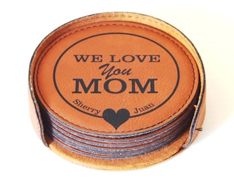 Mothers Day Gift for Mom - Personalized Leather Coasters - Mother's Day Gifts, CAS006