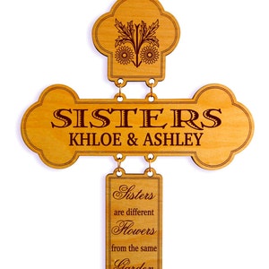 Custom Gift for Twin Sisters | Personalized Sister Gifts | Engraved Wood Cross | Birthday Gifts for Women | Christmas Gift for Sister in Law