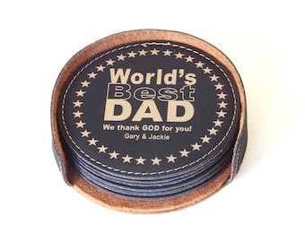Personalized Leather Coasters Gift for Dad - Birthday Gifts - Father's Day Gift from Kids - Daughter, CAS015