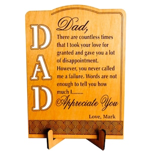 Dad Birthday Gifts Gift for Father's Day Personalized Appreciation Plaque from Son Daughter, PLD001 image 1