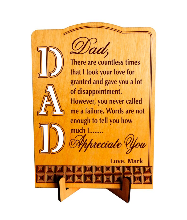 Dad Birthday Gifts Gift for Father's Day Personalized Appreciation Plaque from Son Daughter, PLD001 image 1