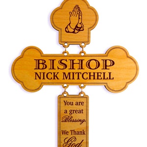 Engraved Wood Cross Gift for Bishop | Religious Gifts for Pastor | Personalized Christian Appreciation Gift Custom Birthday Gift GDPA04