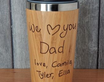 Engraved Dad Handwriting Gift: Personalized Wood Travel Tumbler