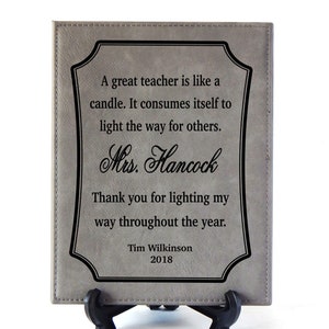 Personalized Teacher Leather Sign: Engraved Desk or Wall Plaque, LT02