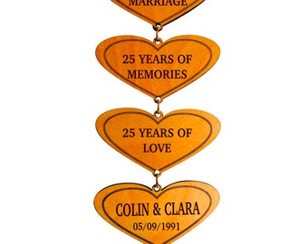 25th Silver Anniversary Gift - Gifts for Couples - Parents Personalized Hearts