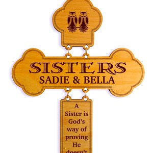 Engraved Wood Cross Christian Gift for Sister | Personalized Christmas Gift | Custom Birthday Gift from Twin Sisters | Long Distance Gifts