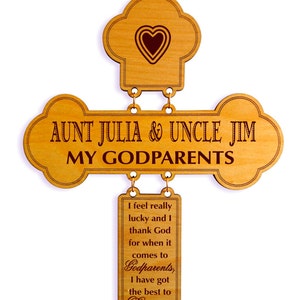 Personalized Gifts for Godparents | Baptism Wood Cross | Christmas Gifts for Godmother | Custom Godparents Proposal from Goddaughter