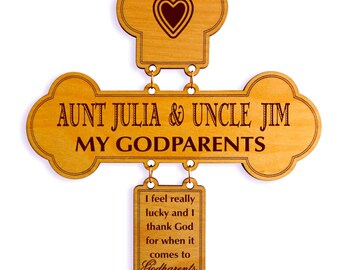 Engraved Baptism Gift for Godparent: Personalized Wall Wood Cross