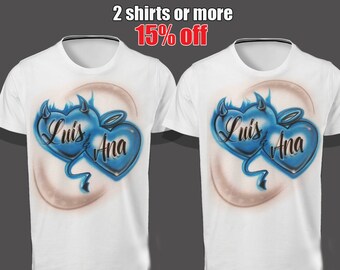 Devil Angel Couples shirt, airbrush t shirt, parchen pullover, wedding gift, his and her shirts, Valentines shirt ,couples shirt