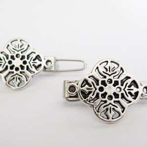 Extra tiny small silver metal floral shape hair pin clip barrette (set of two)